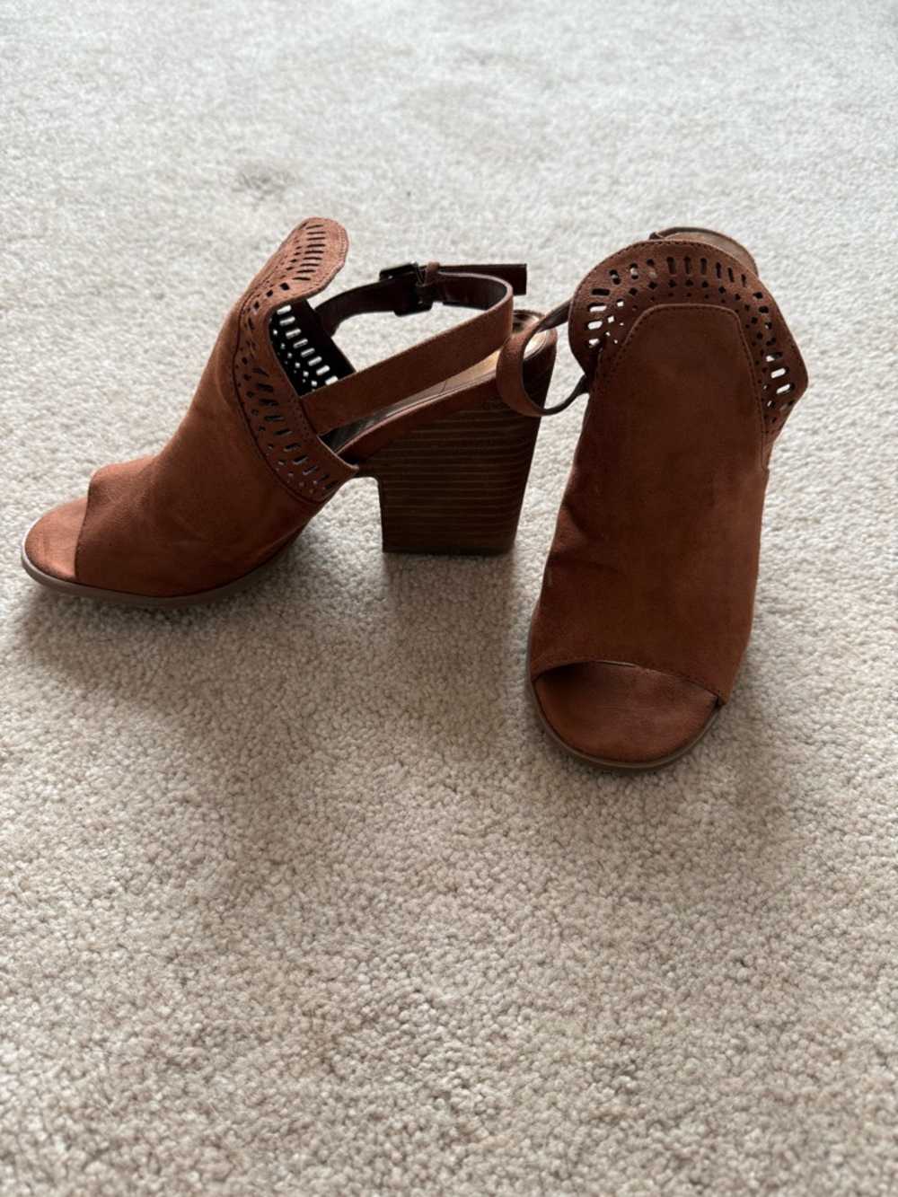 Carlos by Carlos Santana Open-Toe Laser-Cut Block Heel Sandals - Brown